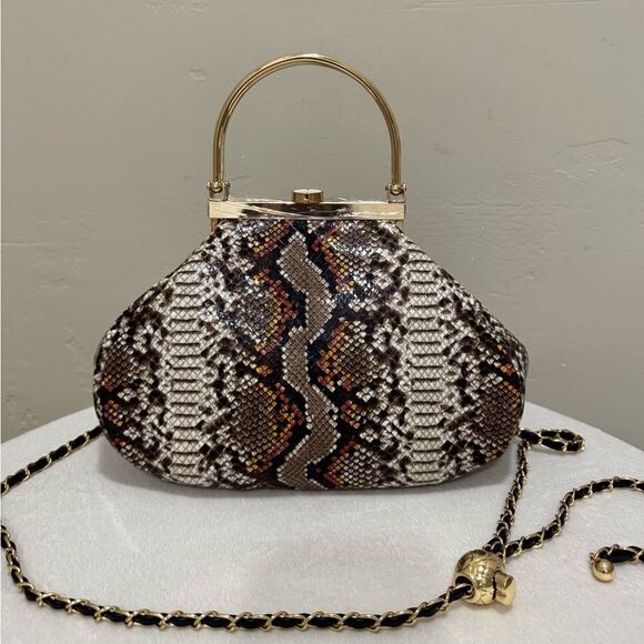 Unique Design! Genuine Cowhide Snake Skin Embossed Top Handle Bag/Crossbody - Picture 5 of 13